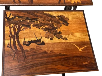 Art Nouveau Set of Four Nesting Tables by Emile Galle Nancy France, 1900s